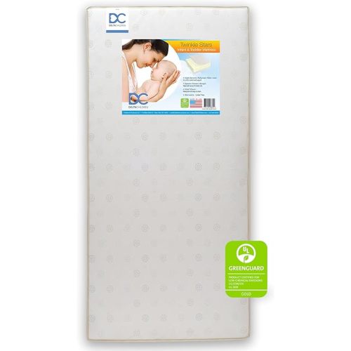 Delta Children Twinkle Stars Dual Sided - 6" Premium Sustainably Sourced Fiber Core Crib and Toddler Mattress - Waterproof - GREENGUARD Gold Certified - 7 Year Warranty - Made in USA