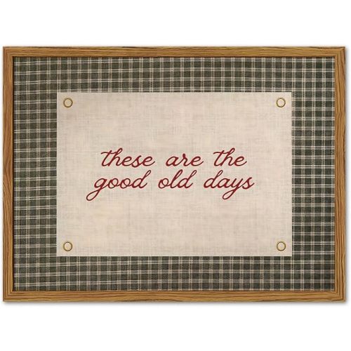 Framed These Are The Good Old Days Wall Art, Vintage Family Inspirational Quote Pictures Wall Decor, Retro Green Gingham Paintings Prints Motivational Home Decor for Living Room Bedroom 12x16 inch