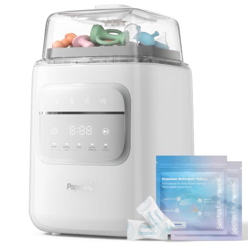 Papablic P8 Bottle Washer & Sterilizer & Dryer with 8 Bottles Capacity | 12-Min Fast Wash, 360° Deep Clean with 60 Detergent Tablets for Bottles, Pump Parts, Baby Essentials