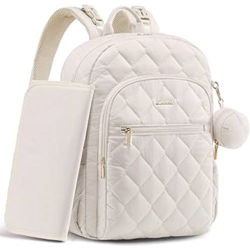 LOVEVOOK Diaper Bag Backpack,Puffer Quilted Baby Diaper Bag with Insulated Pockets,Travel Diaper Backpack for Boys Girls with Changing Pad,Water-Resistant Baby Bag for Mom Dad,Beige