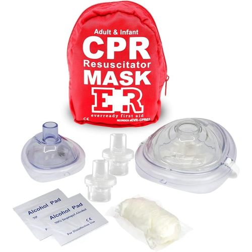 Ever Ready First Aid Adult and Infant CPR Mask Combo Kit with 2 Valves with Pair of Vinyl Gloves & 2 Alcohol Prep Pads - Red - 1