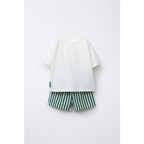 STRIPED TOWEL T-SHIRT AND BERMUDA SET - Green / Ecru | ZARA United States
