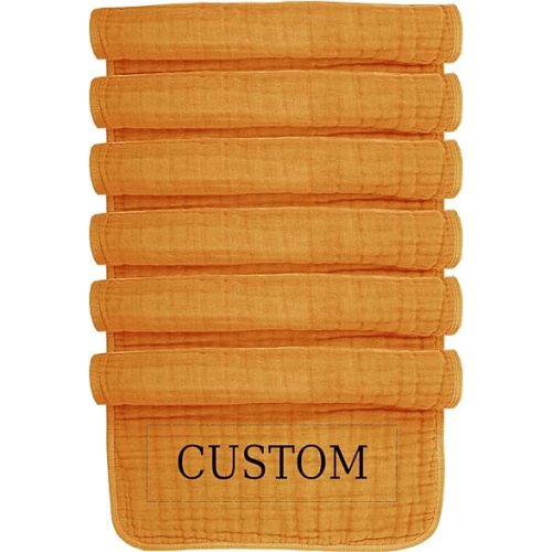 Personalized Muslin Burp Cloth with Embroidered Name For Baby Boy & Girl 6-Layer 100% Cotton Burping Cloths for Babies, Soft & Plush Newborn Spit Up Rags, Infant Towels for Milk Spit Up (Caramel)