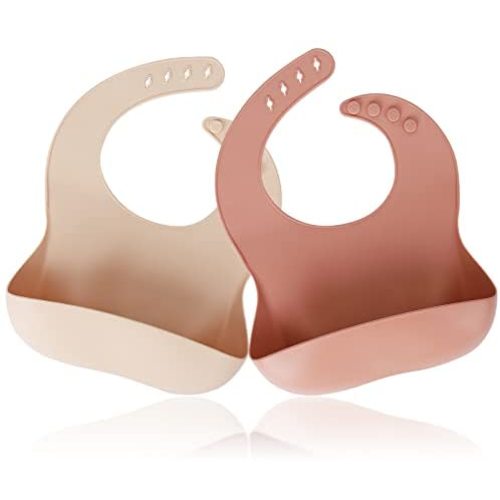 Silicone Baby Bibs, Socub Comfortable Waterproof Silicone Bibs for Baby Girl, BPA Free, with Food Catcher Pocket, Muted, Cream