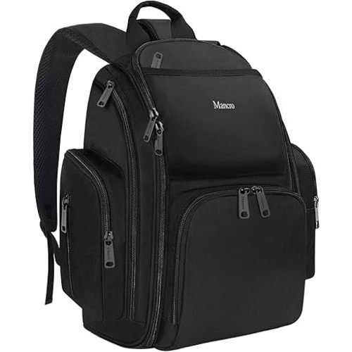 Mancro Backpack Diaper Bag, Waterproof Boy Travel Bag for Dad and Men, Large Multi-Function, Many Pockets, Lightweight, Stylish Diaper Backpack, Black