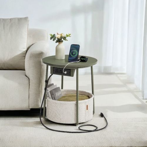 Side Table Side Table With Charging Station Drink Table Bedside Table Nightstand End Table Night Stand Round Side Table Small Side Table