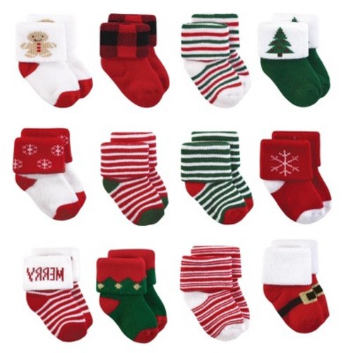 Hudson Baby Basics Infant Baby Cozy Terry Baby Sock 12-Pack, Festive Countdown, 0-6 Months