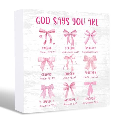 Papiailove Bow Decor Wooden Signs, Pink Decor Aesthetic for Teenage Girl Room, Coquette Bedroom Decoration, Preppy Desk Stuff