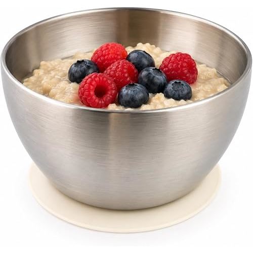 Stainless Steel Baby Bowl with Suction Base, 6M+ Self Feeding & Baby Led Weaning Bowl, 4.3" Plastic-Free Toddler Suction Bowl, Double Wall Insulated, Dishwasher Safe