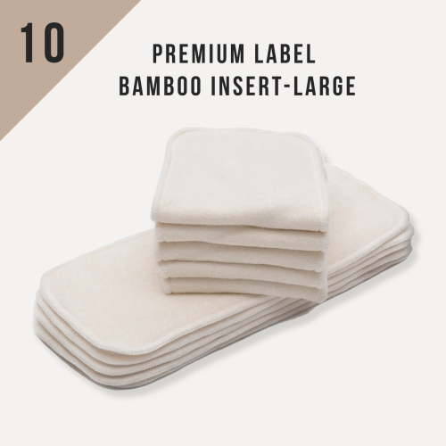 KaWaii Baby Bamboo Cloth Diaper Inserts, 5-Layer Bamboo, No Microfiber or Fleece, Reusable Booster Pads for 8-36 lbs Diapers - Pack of 10