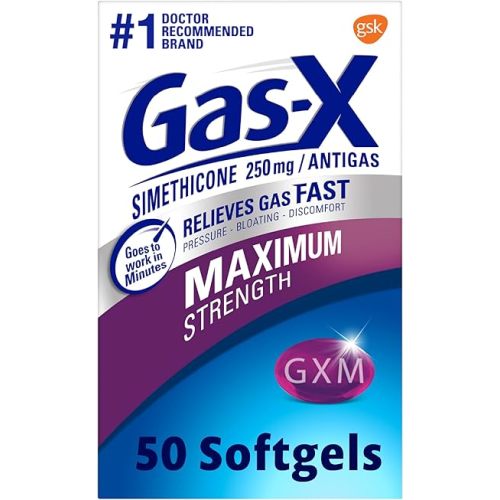 Gas-X Maximum Strength Gas Relief Softgels with Simethicone 250 mg for Bloating Relief - 50 Count