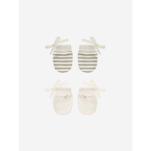No Scratch Mittens, Set Of || Ducks, Sage Stripe