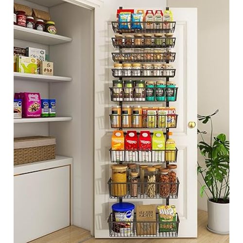 Mefirt 9-Tier Over The Door Pantry Organizer, Pantry Storage and Organization, Black Metal Hanging Spice Rack Seasoning Shelves Door, Wall Mount for Home & Kitchen, Laundry Room Bathroom Organization