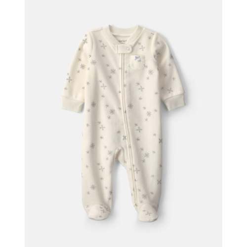 Baby Girl Snowflake Fleece 2-Way Zip Sleep & Play Pajamas - Cream | Carter's