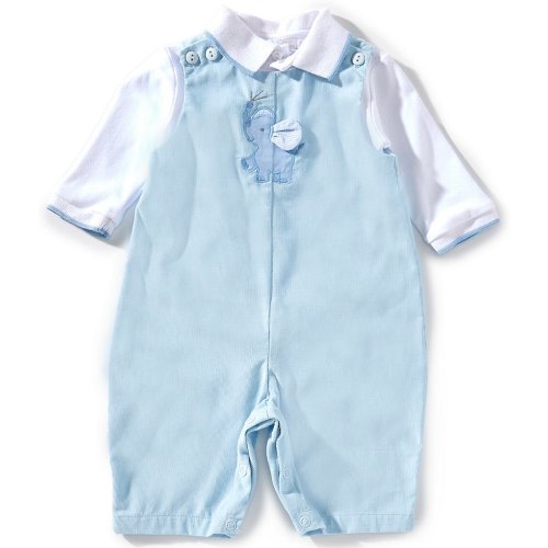 Petit Ami Baby Boys Corduroy Elephant Applique Coverall and Shirt Set