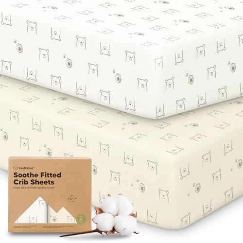 KeaBabies 2-Pack Organic Cotton Crib Sheets for Boys, Girls - 52x28 Fitted Crib Mattress Sheet Neutral, Breathable Cover for Baby Bed Set, Toddler Mattress, Soft & Cute Prints (Bumble Bear)