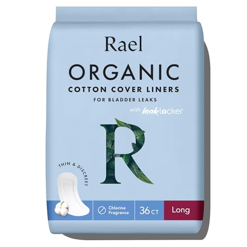 Rael Incontinence Liners for Women, Organic Cotton Cover - Postpartum Essential, Regular Absorbency, Bladder Leak Control, 4 Layer Core with Leak Guard Technology, (Long, 36 Count)