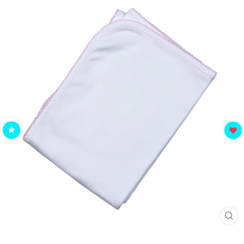 White Receiving Blanket Pink Picot Trim