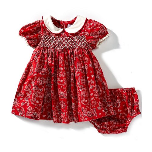 Edgehill Collection Baby Girls Smocked Americana Bandana Print Peter Pan Cap Sleeve Dress