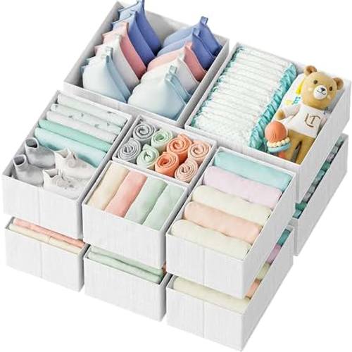 Amazon.com: Drawer Organizer Clothes Set of 12 White-Grey - Dresser Organizer For Nursery, Bedroom, Closet - Perfect Baby Clothes Organizer and Storage & General Nursery Organization or Dresser Drawer Organizers