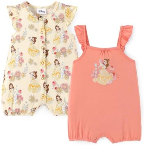Disney Baby Girls Viscose Made from Bamboo 2 Packs Breathable Bodysuit with Ruffle Sleeves Romper Newborn to Infant