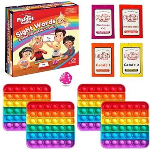THE FIDGET GAME Sight Words - Reading Flashcards and Pop Fidget Toys for Kids K to Second Grade - Learning Activities and Games for High-Frequency Dolch Sight Words - Includes Mats and Dice