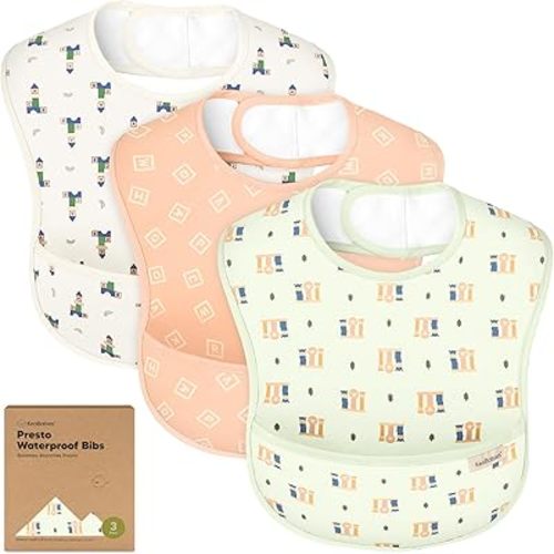 KeaBabies 3-Pack Waterproof Baby Bibs for Eating, Lightweight, Toy Land
