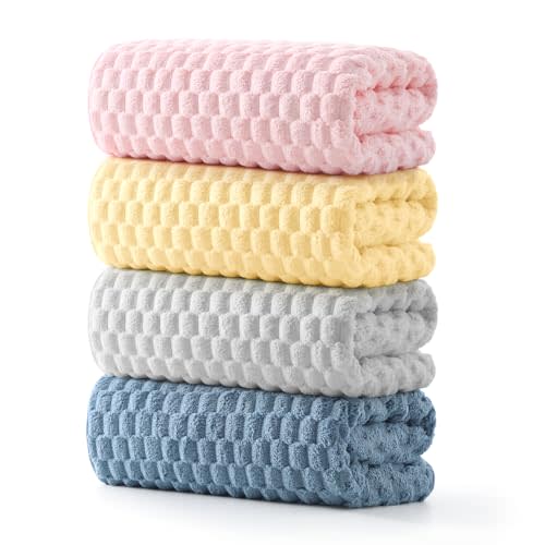 REDKISS 4 Pack Microfiber Bath Towels, Quick Dry, Super Soft, 27"x55" | Colorful Bath Towel Set of 4, Super Absorbent, Lint Free Fluffy Shower Towel for Adults Kid Perfect for Bathroom