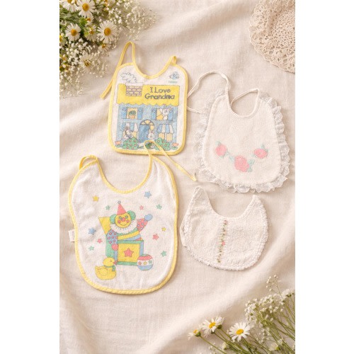 Vintage Terry Cloth Baby Bib Set | 80s 90s Prints, Lace Trim