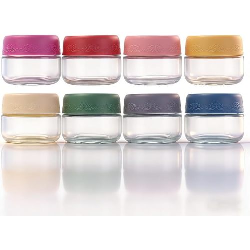 2oz 8Pack Glass Dressing Jars with Leakproof Lids, Containers for Sauce, Salad Dressing, Dips & Snacks – Reusable Glass Food Storage Cups for Lunch Box & Meal Prep(2oz-8Pack)