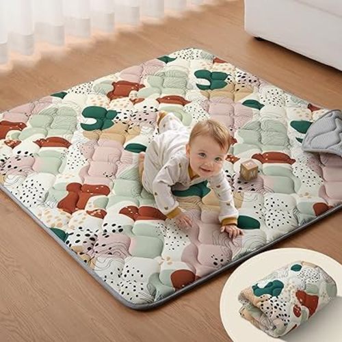 Blissful Diary Portable Baby Play Mats for Floor, Thicken Cushioned Foldable Baby Crawling Mat for Indoor Outdoor, Modern Abstract 43" X 43"