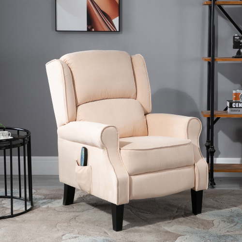 HOMCOM Heated Massage Recliner Chair with Remote Control, Living Room Faux Suede Recliner Sofa Couch for Adults Long Sitting, Beige