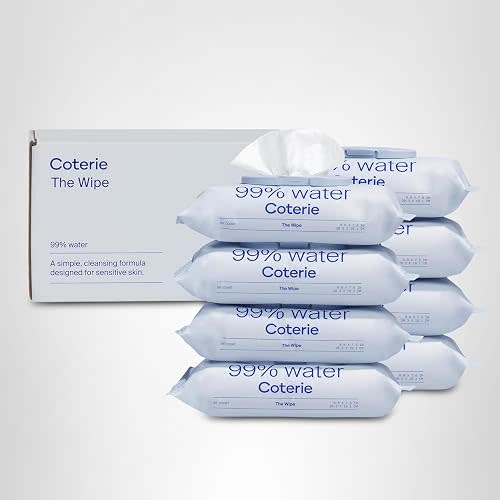 Coterie Baby Wipes for Sensitive Skin, Plant-Based and Plastic-Free Fibers, 99% Water, Hypoallergenic, pH Balanced, Unscented, Clean and Gentle Baby Essentials, 8 Pack, 448 Count