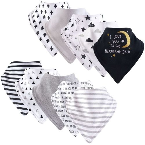 Hudson Baby Infant Baby Cotton Bandana Bibs 10pk, Moon And Back, One Size