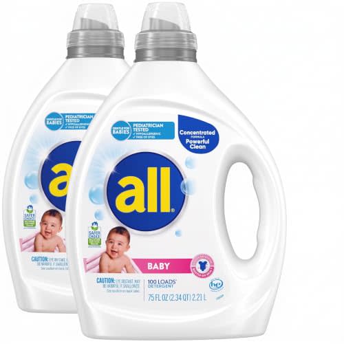 all Baby,Gentle for Baby,Liquid Laundry Detergent,Hypoallergenic for Sensitive Skin,Concentrated,75oz,100 Loads,(Pack of 2)