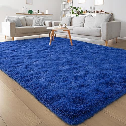 Keeko 3x5 Area Rug for Bedroom Living Room, Fluffy Plush Bedside Rug Modern Entryway Throw Rugs Non Slip Indoor Shag Fuzzy Small Carpet for Kids Girls Room Nursery Home Decor Navy Blue