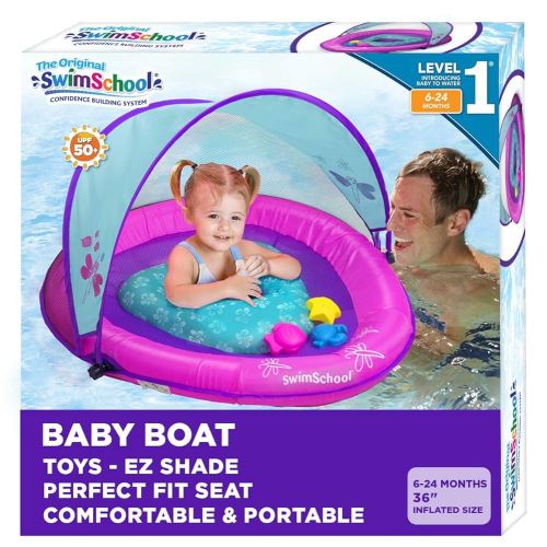 SwimSchool Infant Baby Pool Floats, Free Swimming, Super Buoyant – Ages 6-24 Months – Multiple Colors/Styles – Adjustable Canopies and Seats, Splash & Play Baby Floaties