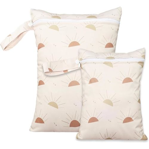 2 Sizes Wet Bags, Waterproof Storage Bag for Baby Diapers and Pump Parts, Reusable Diaper Bag with Zippered Pockets and Handle, Travel Bags, Beach, Pool, Gym Bag for Swimsuits & Wet Clothes, Set of 2