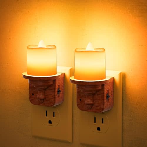 JandCase Flameless Candle Night Light, 2 Pack Night Lights Plug into Wall, 2000K Amber, 0-100LM Dimmable Nightlight, Dusk to Dawn Sensor Light for Dinning Room, Living Room, Bathroom, Hallway