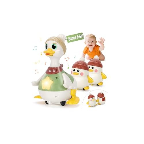 Hestiasko Dancing Duck Toy for Babies 6-36 Months, Musical Crawling & Tummy Time Toy Set with Magnetic, Learning Crawl Interactive Baby Toys for Toddlers 1-3 Birthday Easter Gifts for Boys Girls