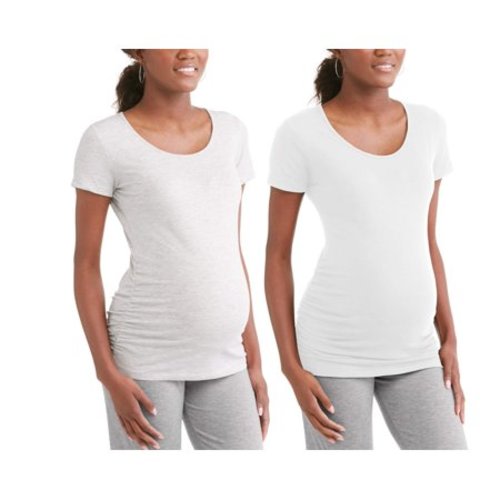 Maternity Scoop Neck Tee 2 Pack - Available in Plus Sizes - White-Heather Grey