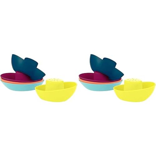 Boon Fleet Toy Boat Baby Bath Toys - Stacking Boat Toy Set for Bath Time Fun - Toddler and Baby Stacking Bathtub Toys With Drain Holes - 5 Count