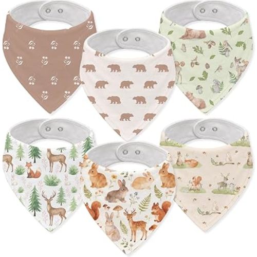 Woodland Muslin Baby Bibs Drool Burp Cloths Jungle Animal Boho Nature Cotton Teething Baby Bandana Bibs for Boys and Girls Soft Absorbent Baby Burp Cloths with Adjustable Snaps for Newborns Infants