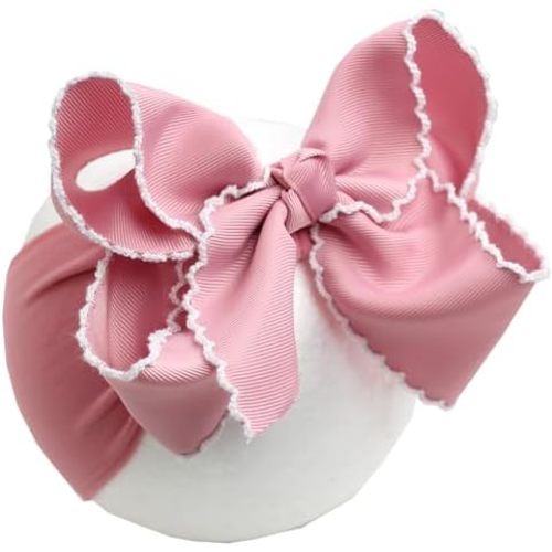 6'' Blush Pink Baby Girls Bow Headbands, Soft Nylon Headwraps