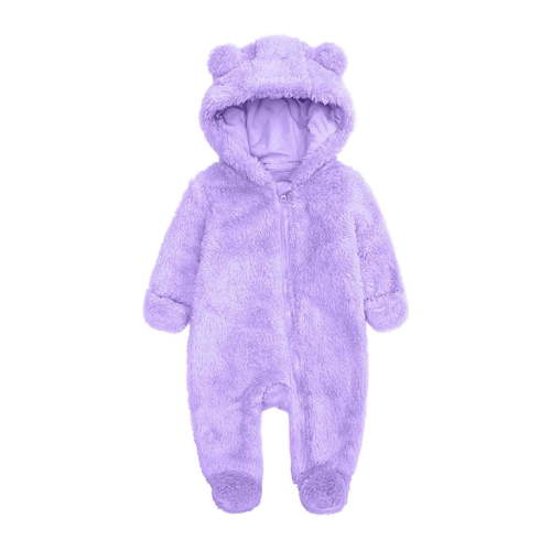 Toddlers Sherpa Footed Onesies Zip Up Hoodie Baby Boys Girls Romper Bodysuit Soft Plush Cute Warm One Piece Jumpsuit (6-9 Months, Purple)