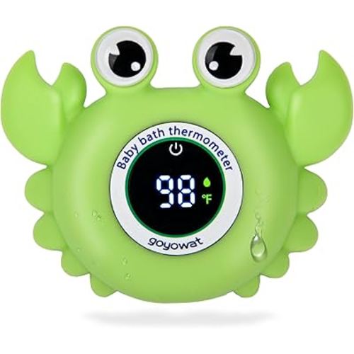 Baby Bath Thermometer Crab Toy - Digital Floating Water Thermometer with LED Display & Color Alerts for Infants, Cute Bath Tub Sensor & Safe Bath Time Essential Toy