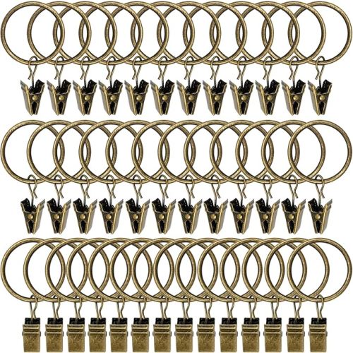 40 Pack Bronze Curtain Rings with Clips, Curtain Hooks Hangers Clip Rings for Hanging Drapes Bows Hat, Drapery Rings 1.26 in I D, Fits up to 1 in Diameter Curtain Rod.