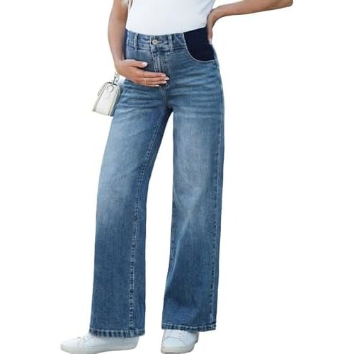 BLENCOT Maternity Jeans for Women Wide Leg Pregnancy Pants