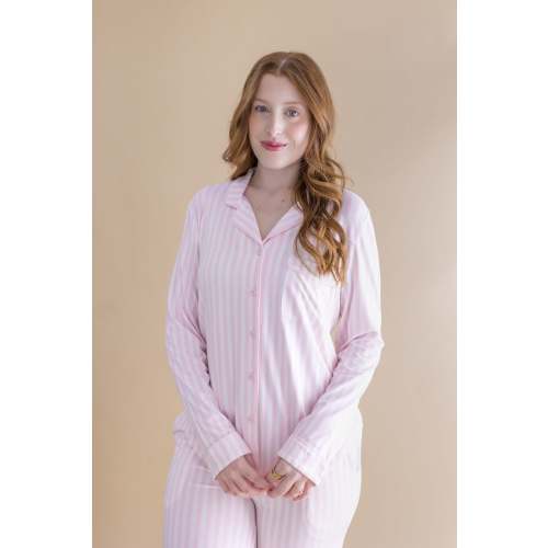 Long-Sleeved Women's Pajama Set in Small Sakura Stripe