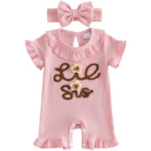 Rtnnsbbfcm Little Sister Newborn Outfit Baby Girl Jumpsuit Short Sleeve Romper Lil Sis Onesie Infant Coming Home Clothing